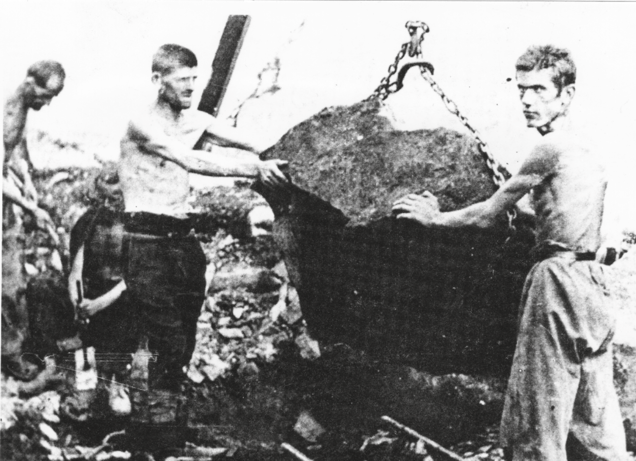 Serbische Zwangsarbeiter beim Straßenbau 
