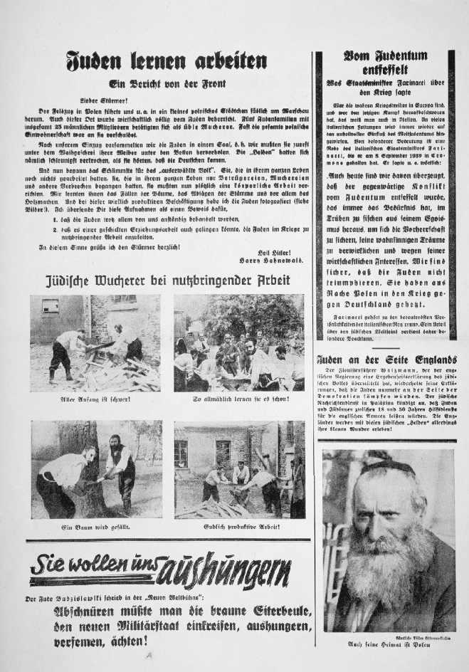Artikel in „Der Stürmer“: „Juden lernen arbeiten.“