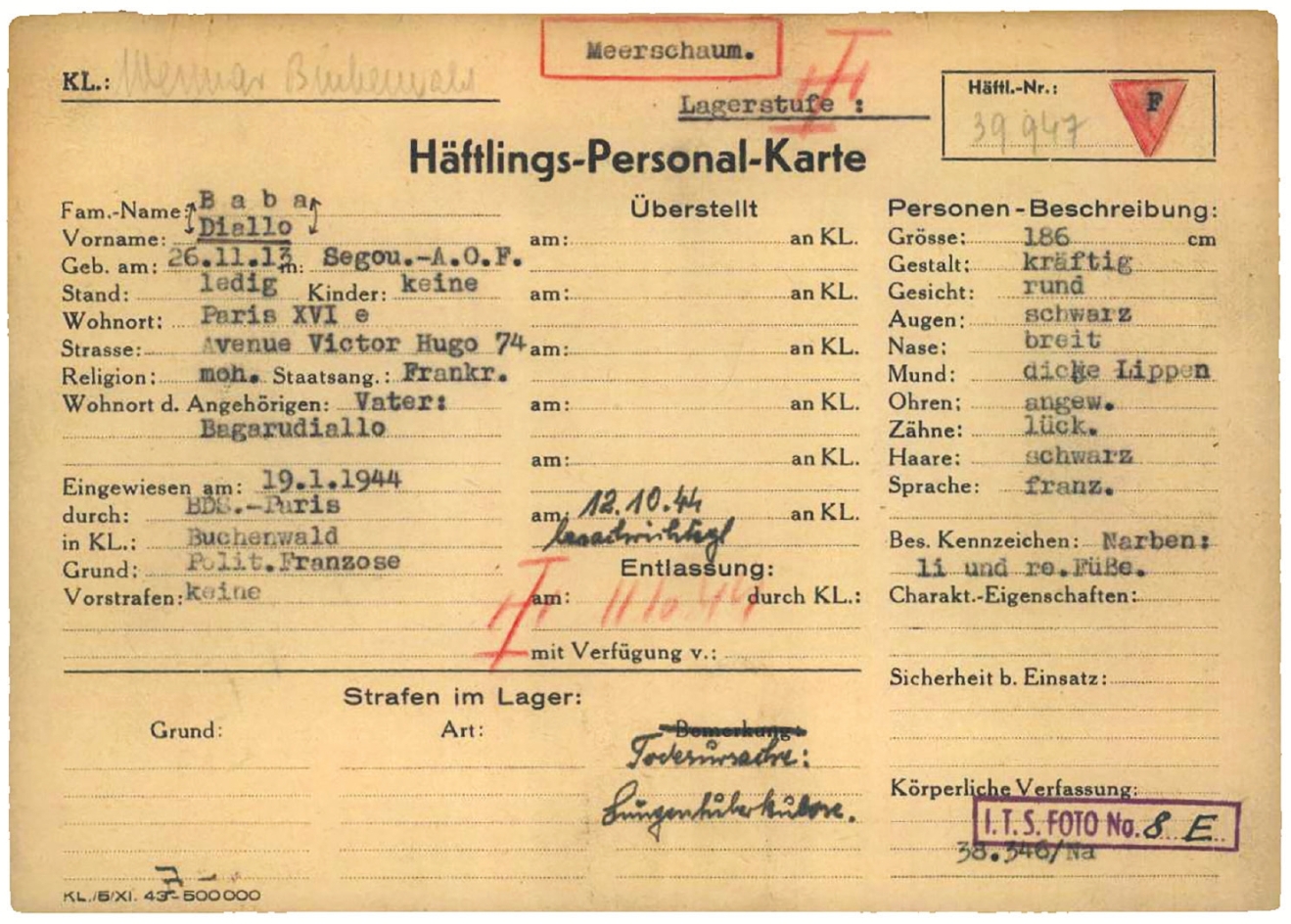 Baba Diallos „Häftlings-Personal-Karte“