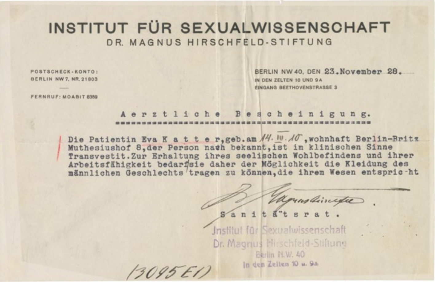 Institut für Sexualwissenschaft - Attest