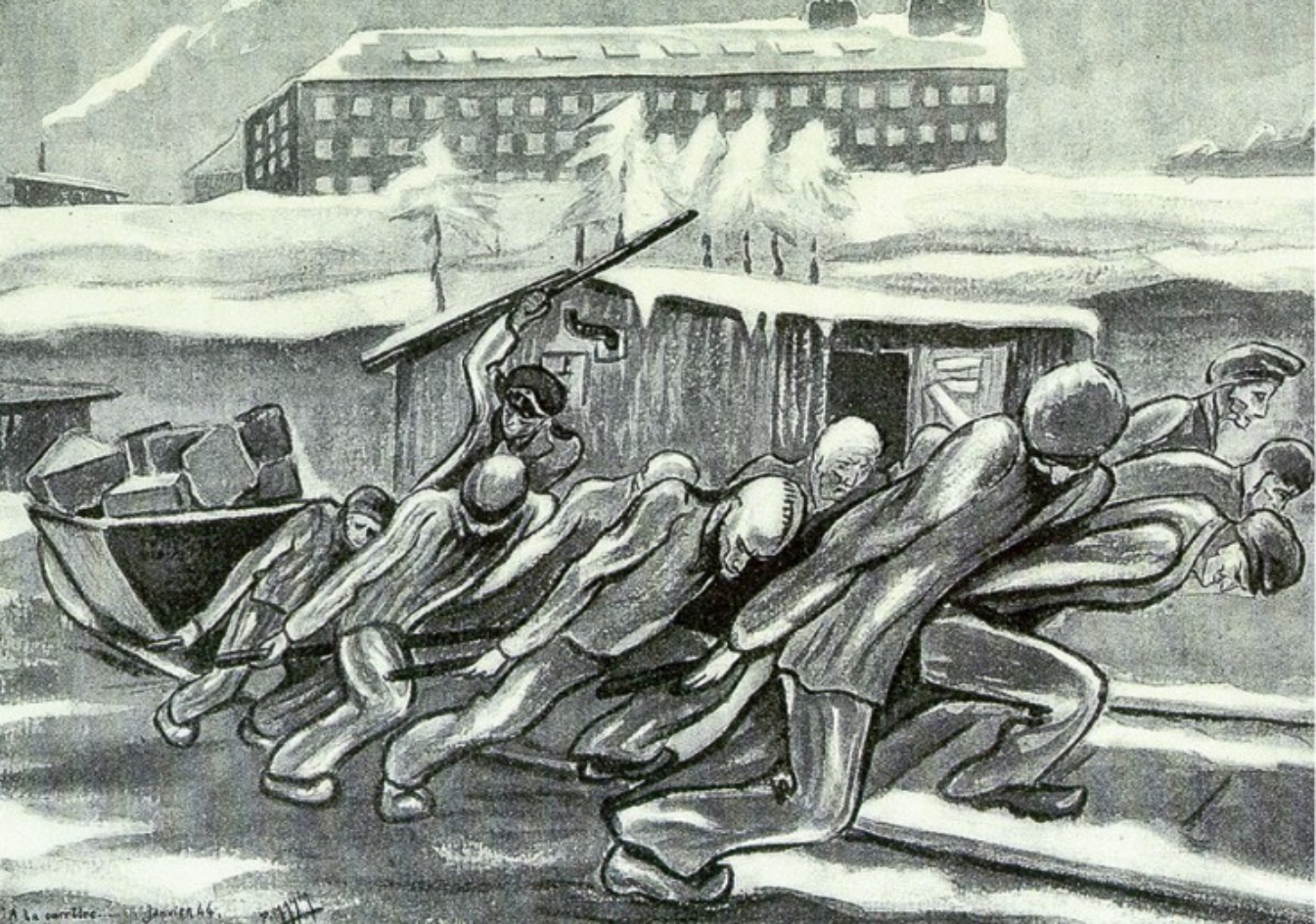 Pierre Mania À la carrière -Im Steinbruch-, Tuschezeichnung, 1946