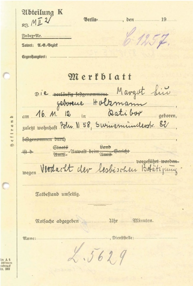Verdacht der lesbischen Betätigung - Polizeiakte