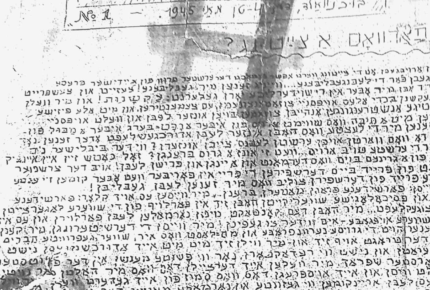 Einblick in die Zeitschrift "Tkhies Hameysim", hebräische Schriftzeichen