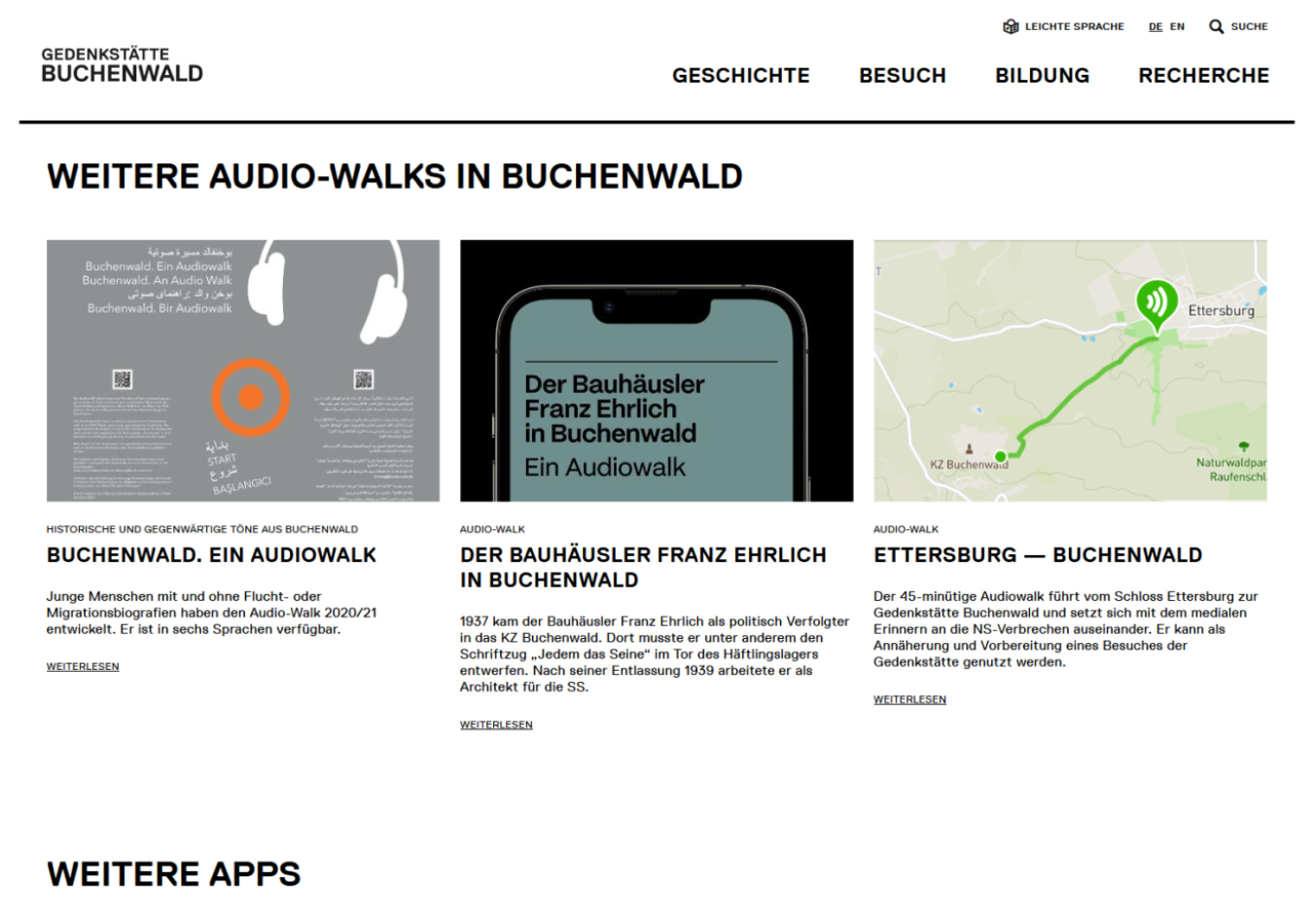 Website-Ansicht: Audio-Walks in Buchenwald