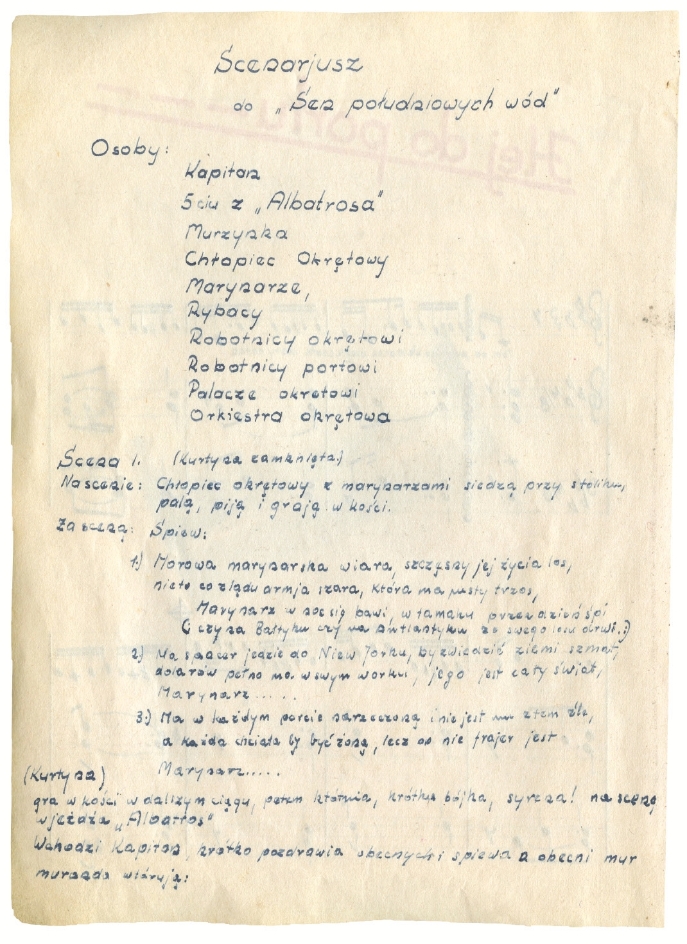 Handschriftlicher Aufschrieb der Szene „Sen południowych wód“