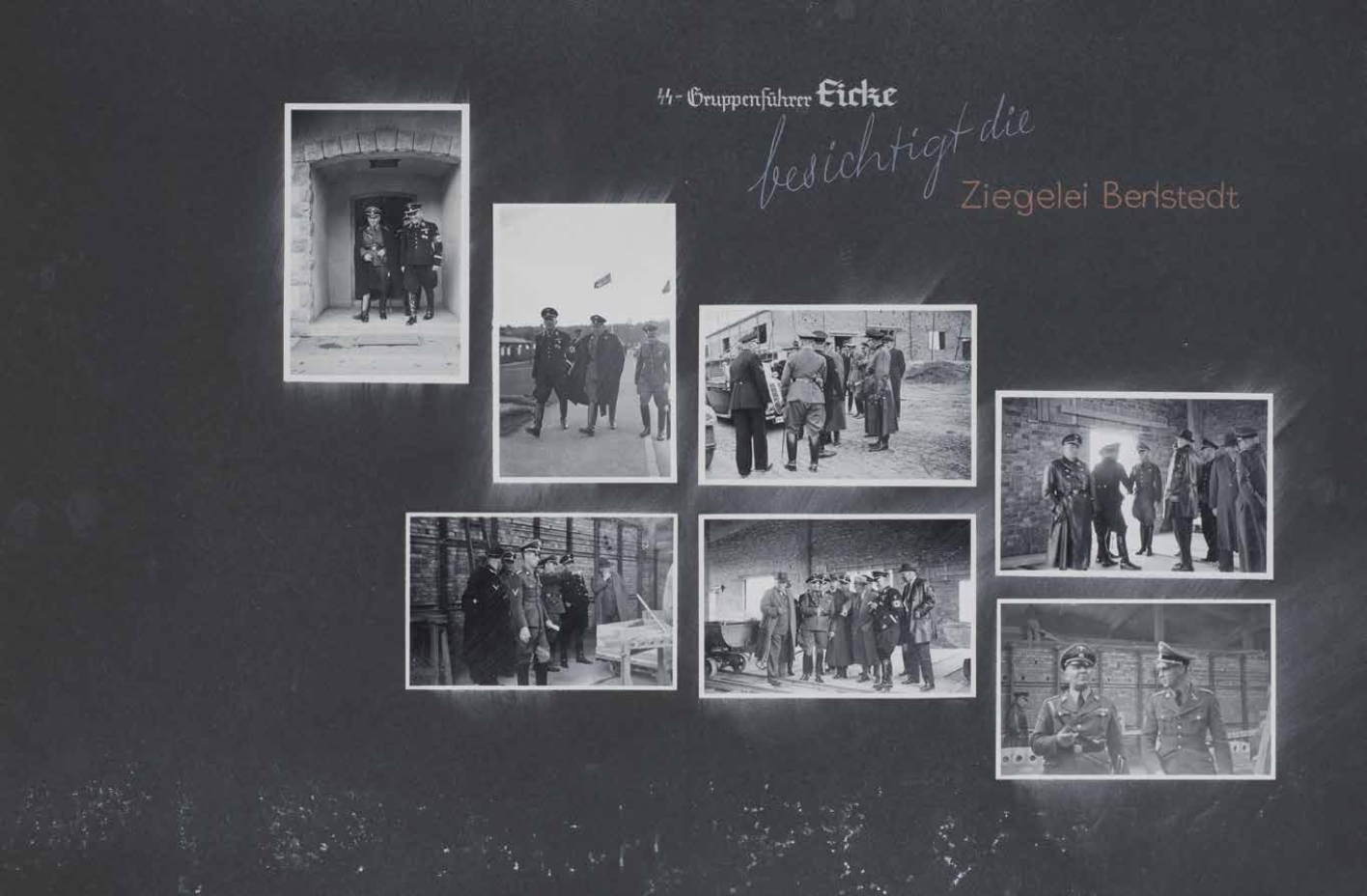 Ausschnitt aus Fotalbum: SS-Gruppenführer Eicke besichtigt die Ziegelei Berlstedt, mehrere Fotografien