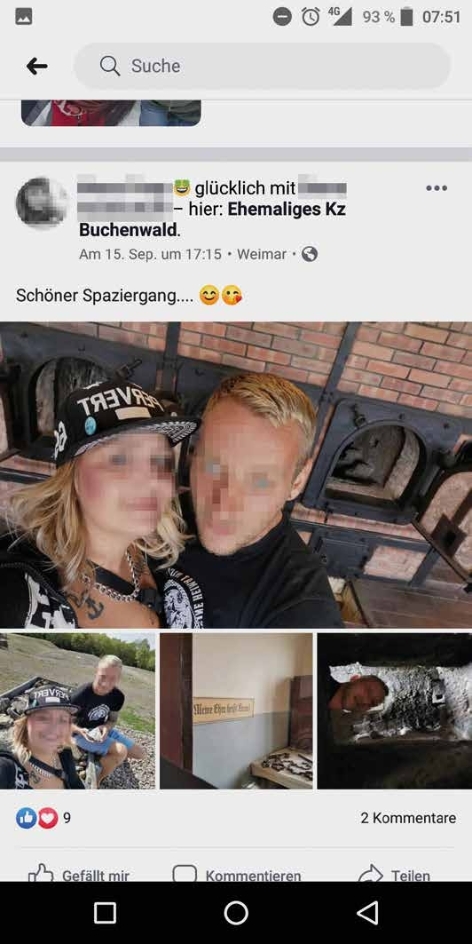 Facebook-Post eines Neonazi-Paares in der Gedenkstätte Buchenwald