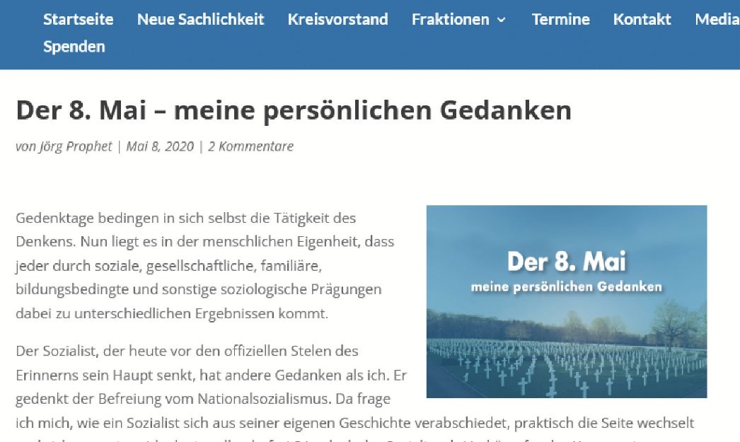 AfD-Website, Beitrag von Jörg Prophet: "Der 8. Mai - meine persönlichen Gedanken"