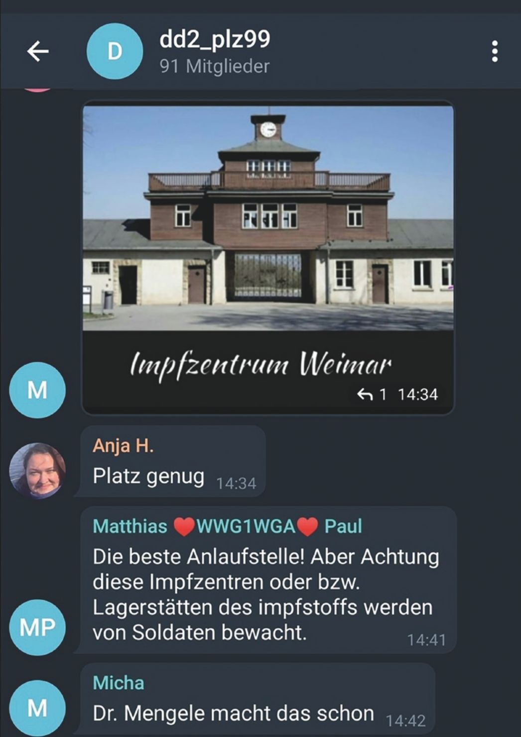 Screenshot Twitter: Buchenwald als "Impfzentrum"