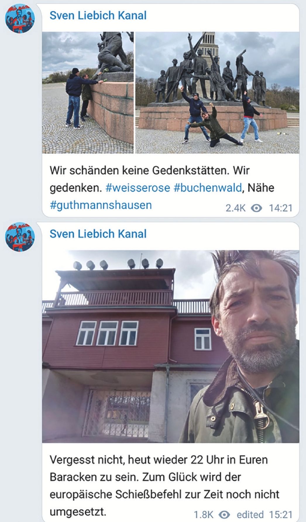 Post von Sven Liebich auf Telegram aus der Gedenkstätte Buchenwald