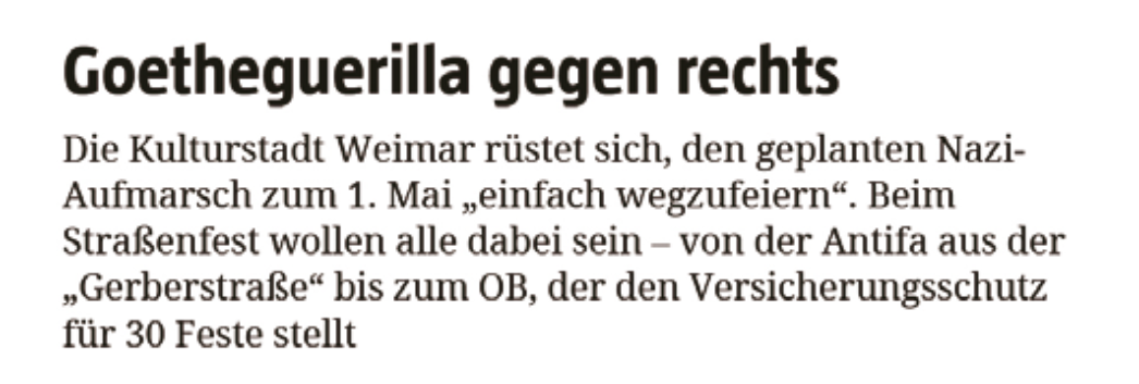 Meldung der tageszeitung vom 29.4.2000: Goetheguerilla gegen rechts
