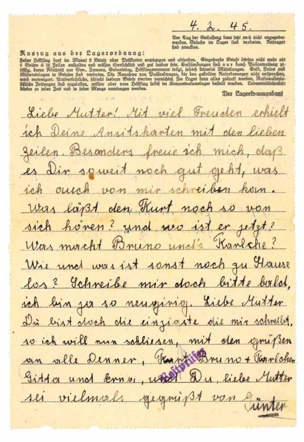 Brief aus Buchenwald an seine Mutter