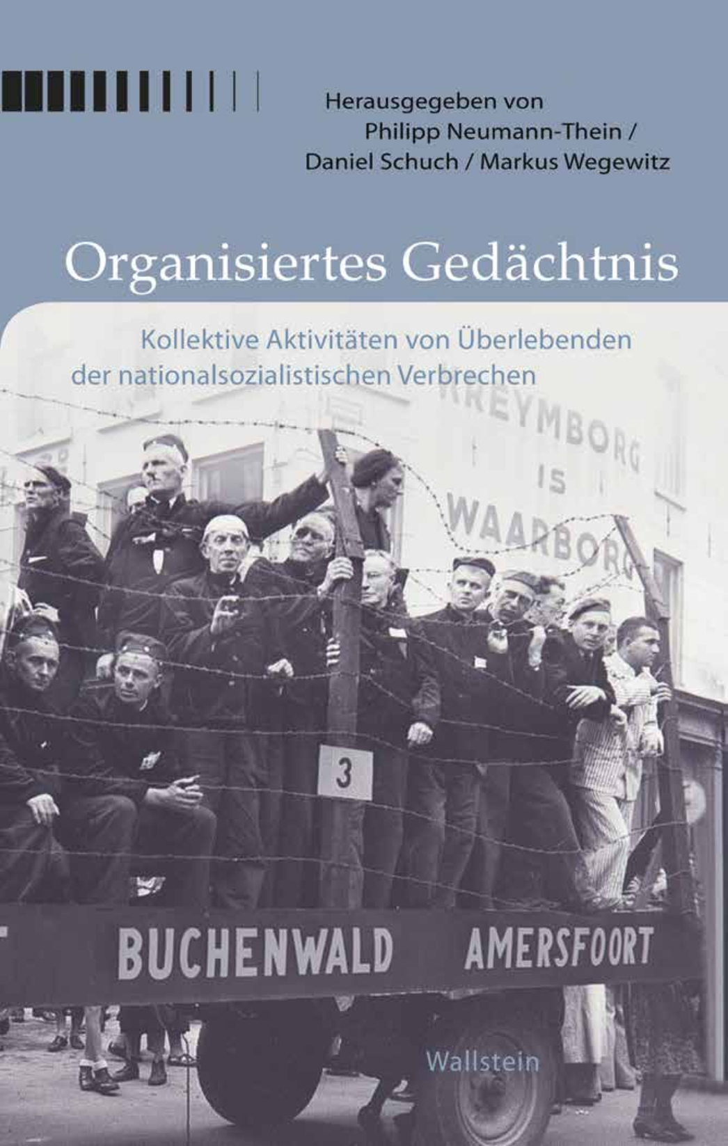 Buchcover "Organisiertes Gedächtnis" mit Foto von Überlebenden 