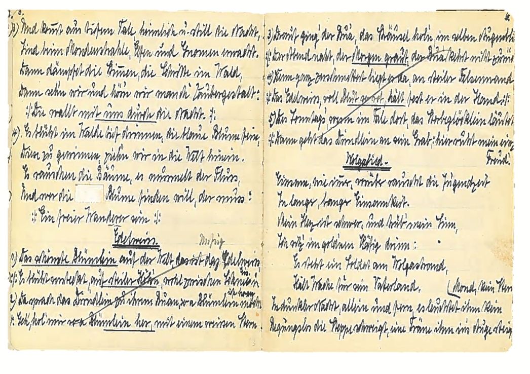 handschriftliche Aufschrift eines Liedes