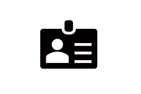 Piktogram eines Mitarbeiter-Ausweises in schwarz.