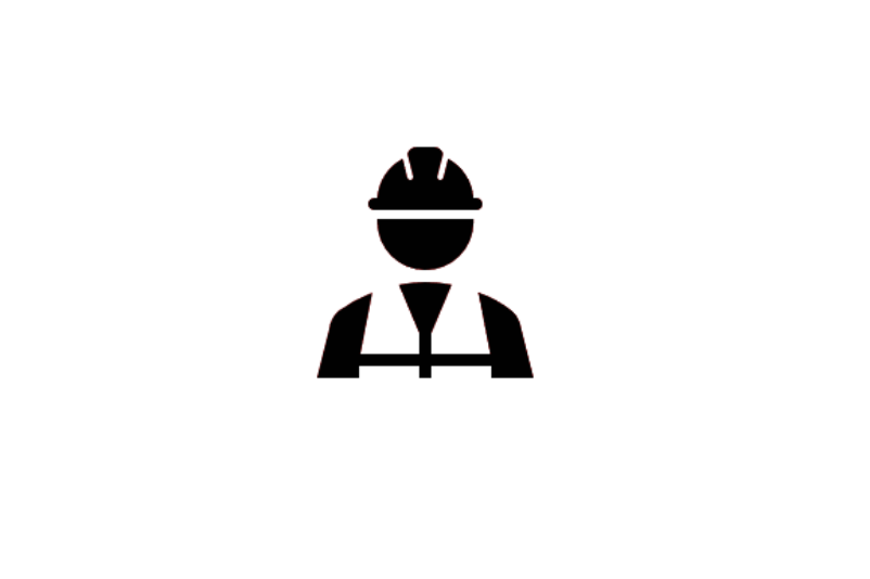 Schwarzes Piktogram eines Handwerkers mit Schutzhelm.